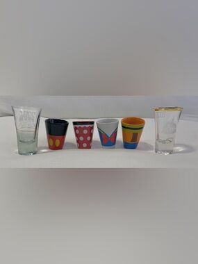 Disney 50th Anniversary & Character Shot-Etched Shot Glasses with Gold Rim 6x